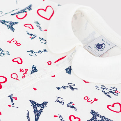 婴儿白色印花棉连体衣