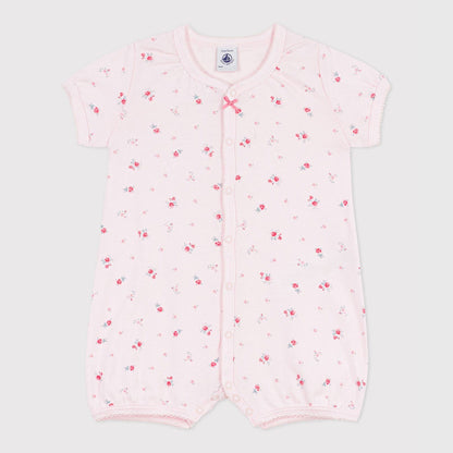 女婴浅粉色碎花棉连体衣