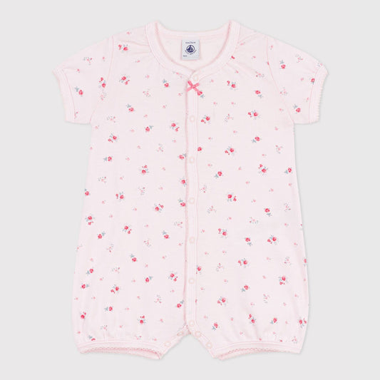女婴浅粉色碎花棉连体衣
