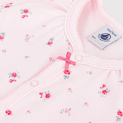 女婴浅粉色碎花棉连体衣