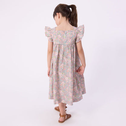 女童粉色碎花棉连衣裙