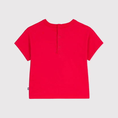 婴儿红色印花棉T恤