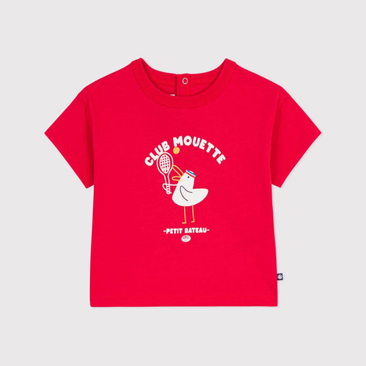 婴儿红色印花棉T恤