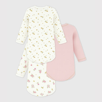 女婴粉色棉连体衣套装(3件)