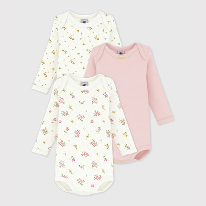 女婴粉色棉连体衣套装(3件)