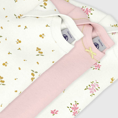 女婴粉色棉连体衣套装(3件)