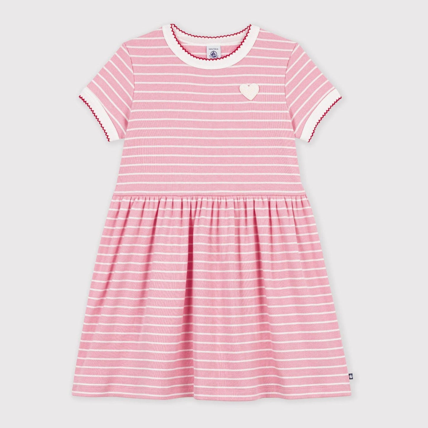 女童粉色条纹棉连衣裙
