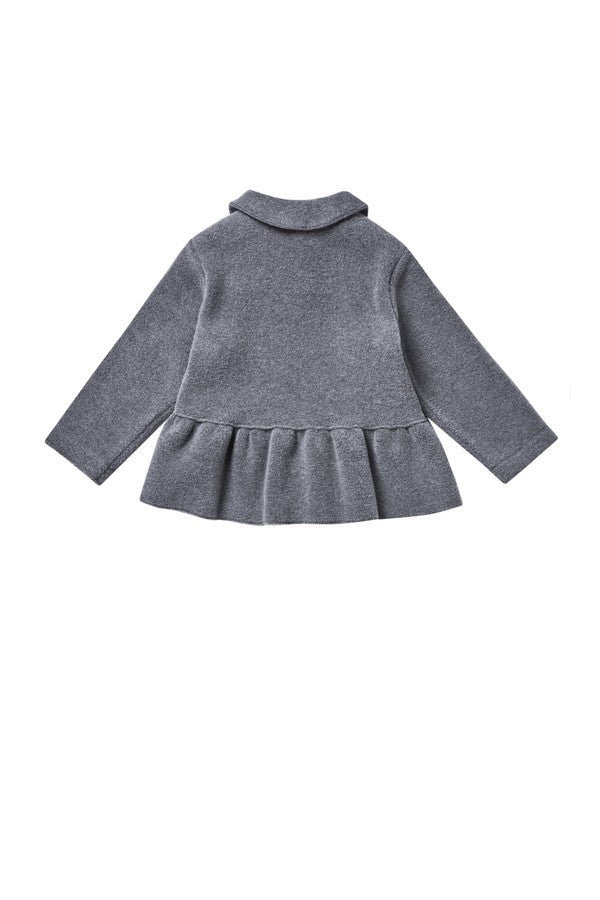 Girls Grey Bow Trims Jacket With Peter Pan Collar