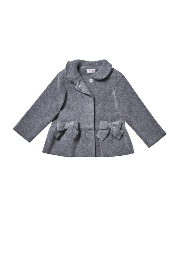 Girls Grey Bow Trims Jacket With Peter Pan Collar