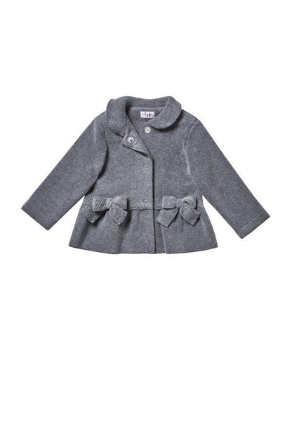 Girls Grey Bow Trims Jacket With Peter Pan Collar