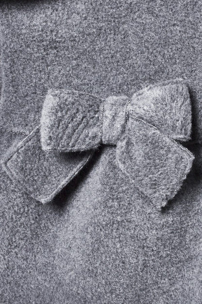 Girls Grey Bow Trims Jacket With Peter Pan Collar