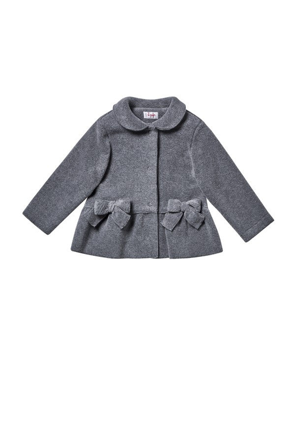 Girls Grey Bow Trims Jacket With Peter Pan Collar