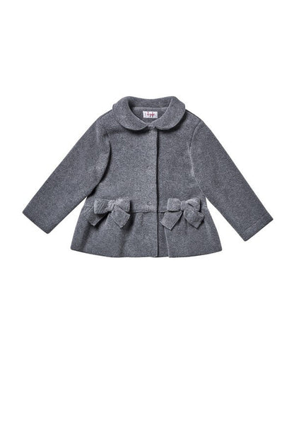 Girls Grey Bow Trims Jacket With Peter Pan Collar