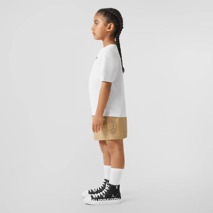 女童米色Logo棉短裙
