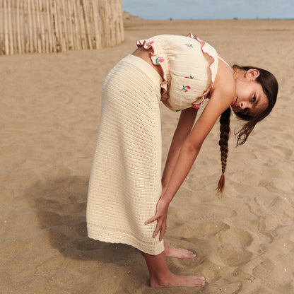 女童米白色针织短裙