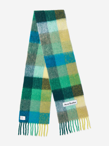 Acne Studios Kids 马海毛格纹围巾（蓝色）（250 厘米）