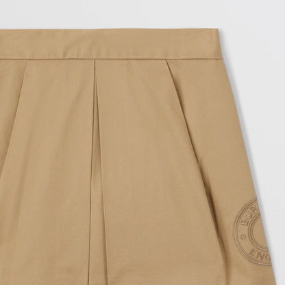 女童米色Logo棉短裙