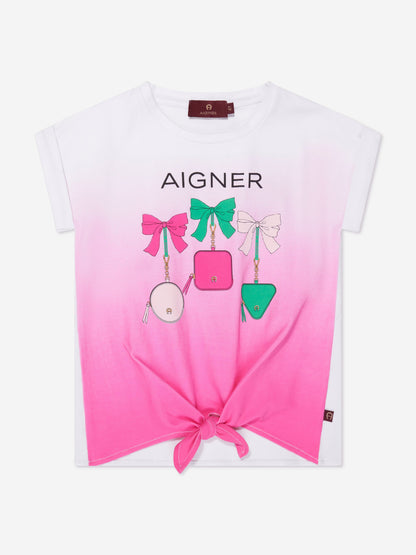 Aigner 女童系带前 T 恤（粉色）