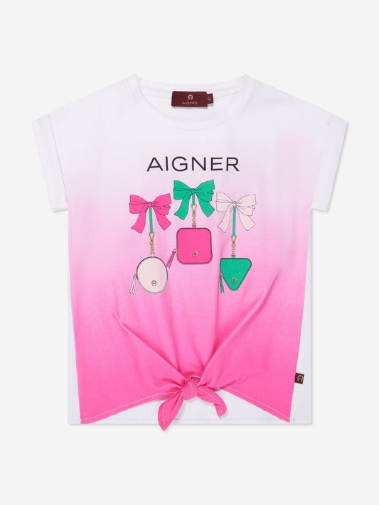 Aigner 女童系带前 T 恤（粉色）