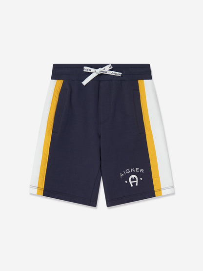 Aigner 男孩海军蓝徽标百慕大短裤
