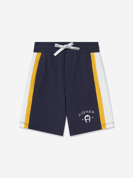 Aigner 男孩海军蓝徽标百慕大短裤