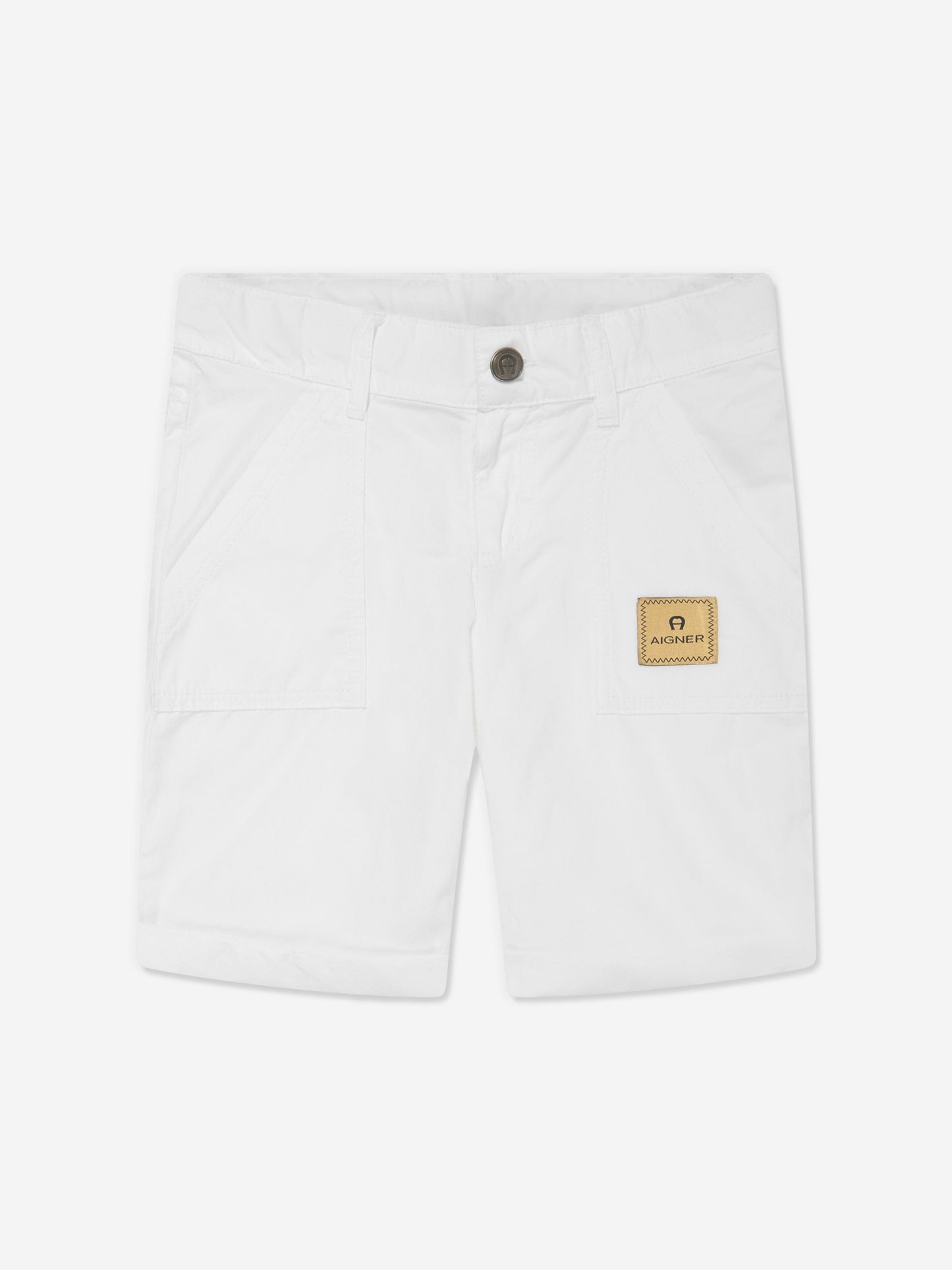 Aigner 男童徽标徽章府绸短裤（白色）