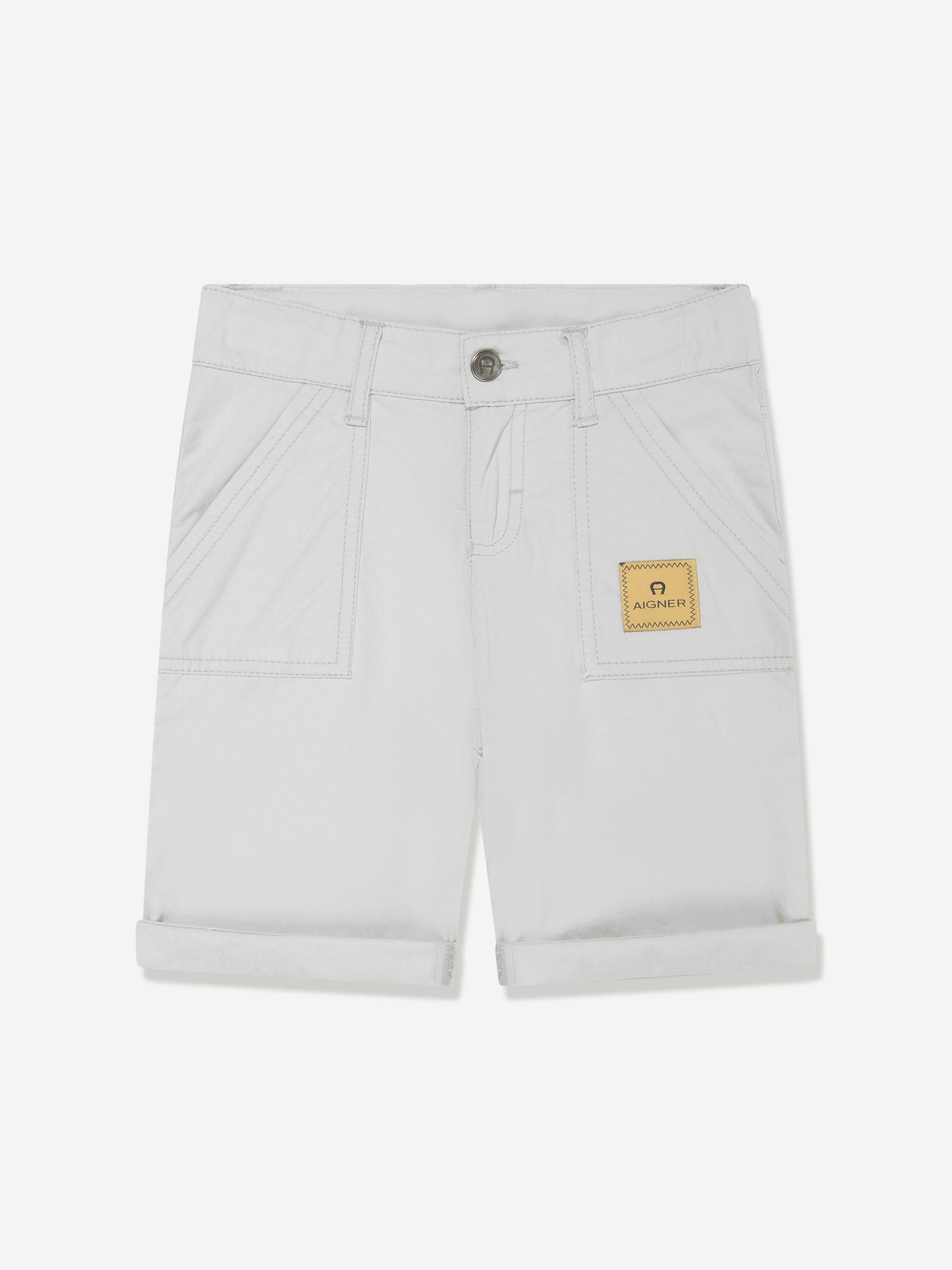 Aigner 男童徽标徽章府绸短裤（灰色）