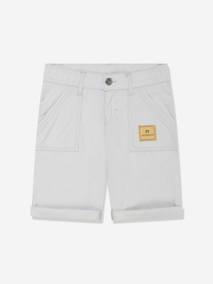 Aigner 男童徽标徽章府绸短裤（灰色）