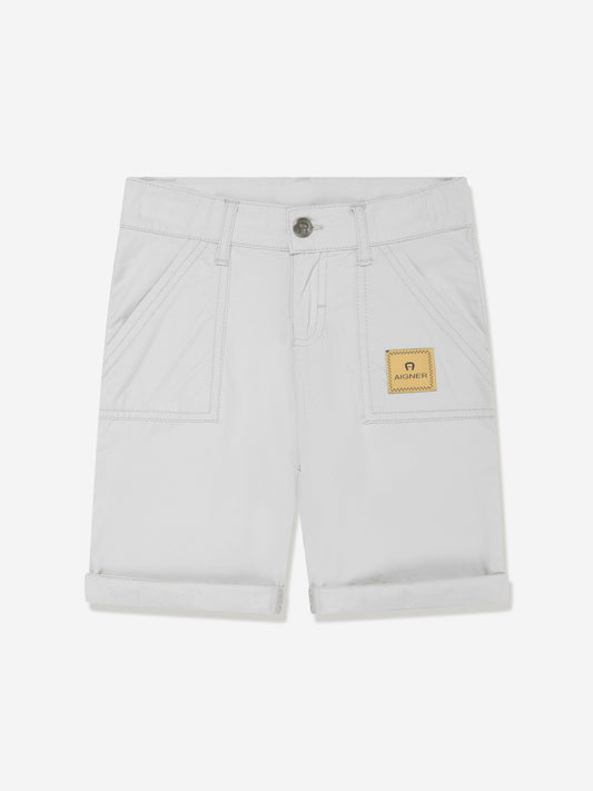 Aigner 男童徽标徽章府绸短裤（灰色）