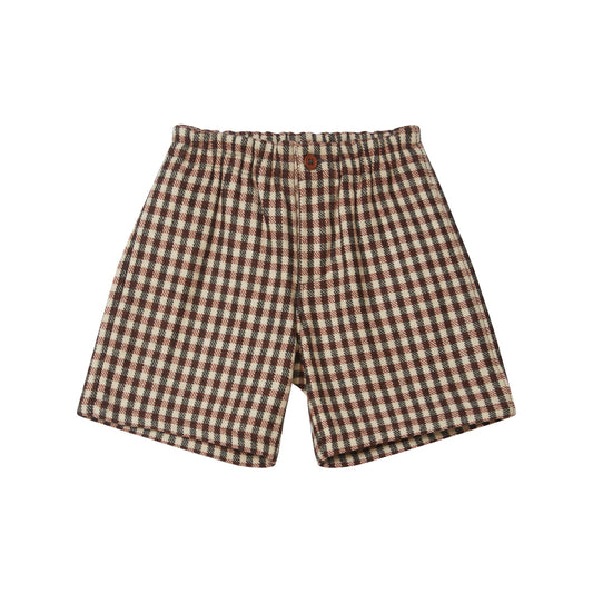 女童棕色格子羊毛短裤