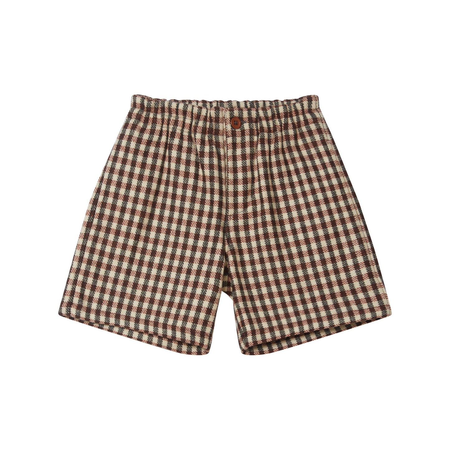 女童棕色格子羊毛短裤