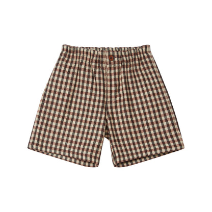 女童棕色格子羊毛短裤