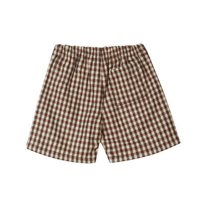 女童棕色格子羊毛短裤
