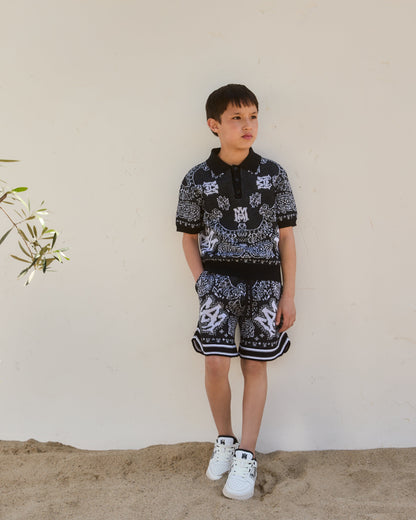 Amiri 男童黑色方巾 Polo 衫