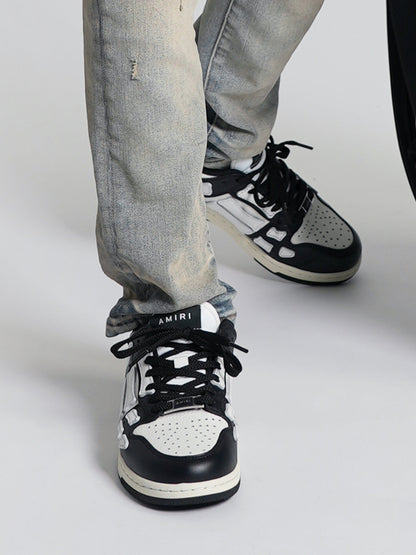 Amiri Kids 皮革 Skel Top 低帮运动鞋（黑色）