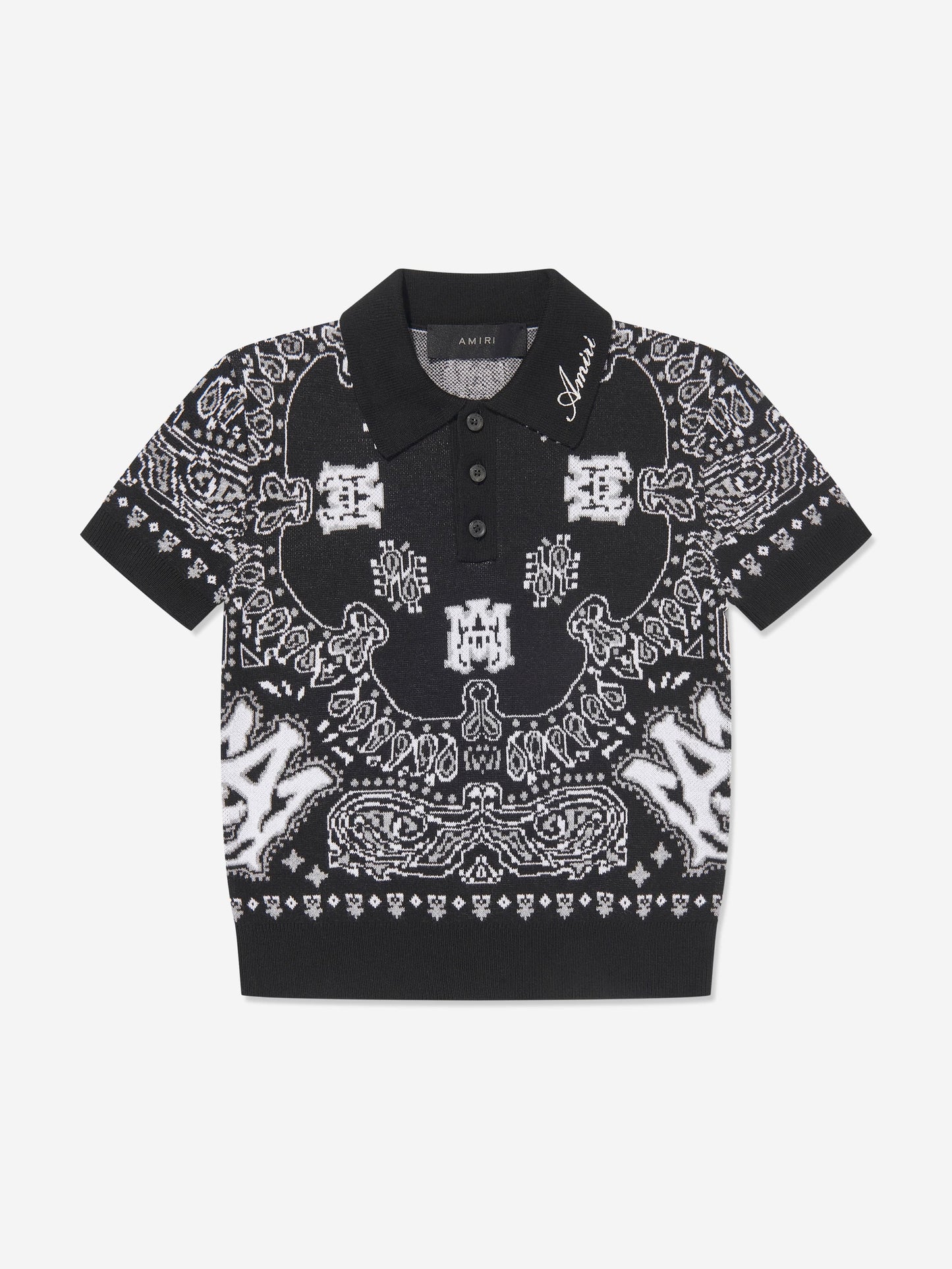 Amiri 男童黑色方巾 Polo 衫