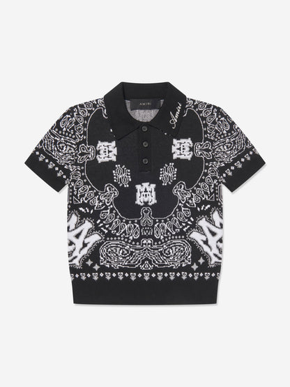 Amiri 男童黑色方巾 Polo 衫