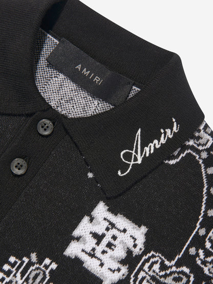 Amiri 男童黑色方巾 Polo 衫
