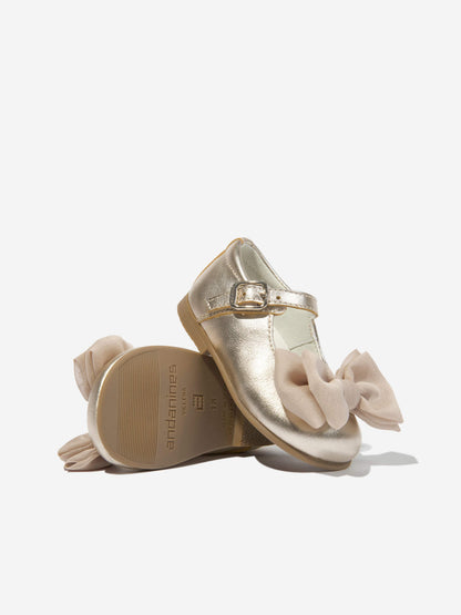 Andanines 女童金色皮革蝴蝶结鞋