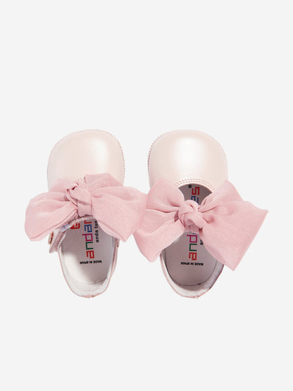 Baby Girls Leather Bow Shoes in Pink