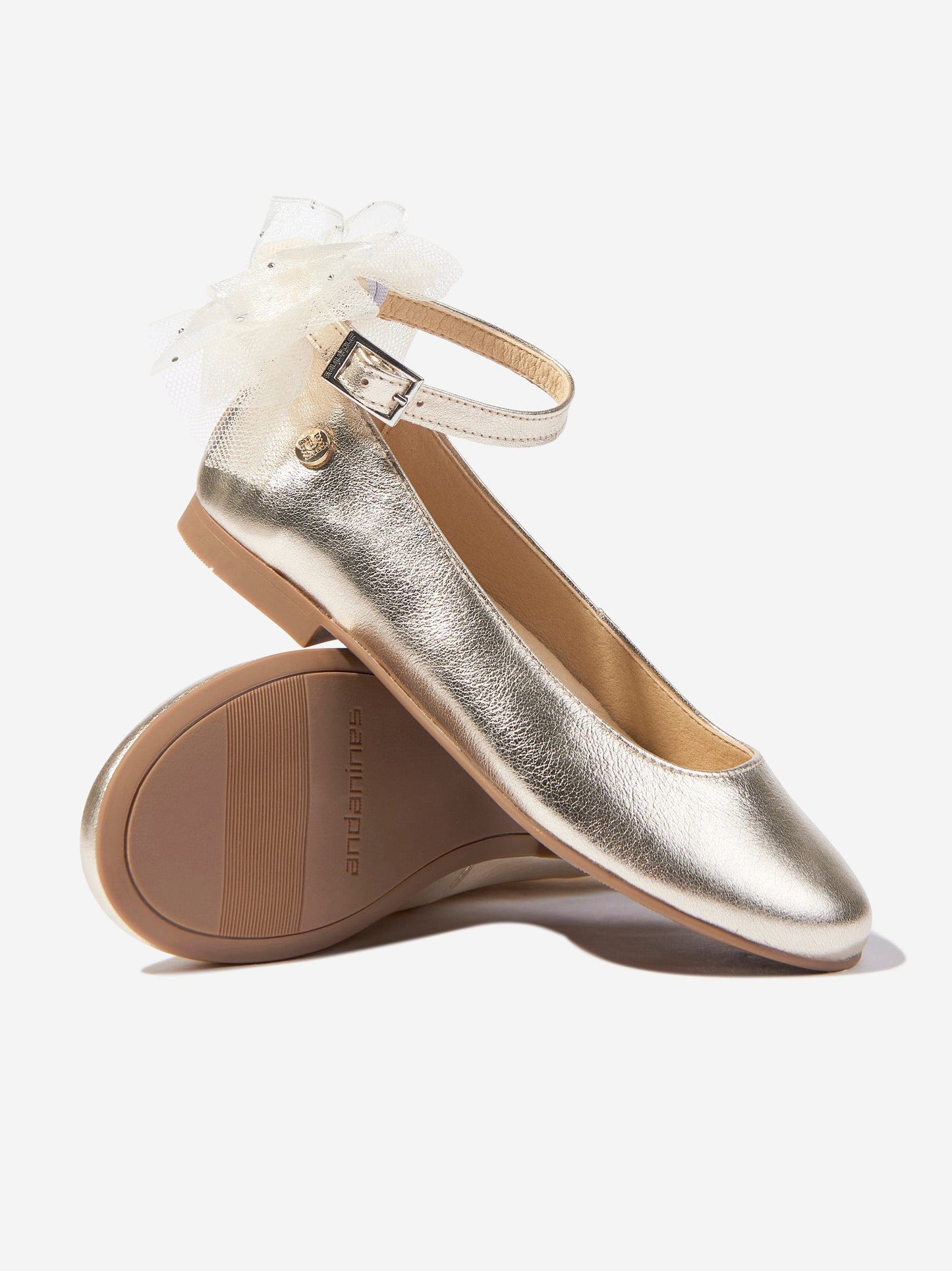 Girls Bow Ankle Shoes in Gold