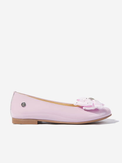 Girls Patent Leather Bow Ballerinas in Purple
