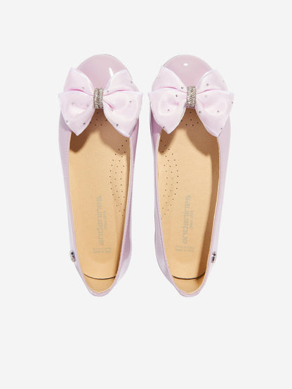 Girls Patent Leather Bow Ballerinas in Purple