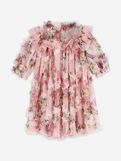 女童 Luella 粉色花卉薄纱连衣裙