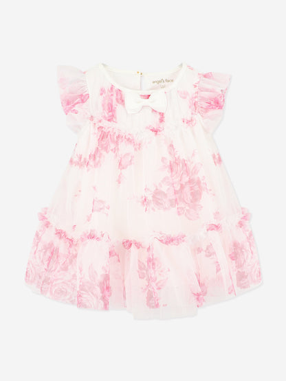 Baby Girls Rosebud Roses Tulle Dress in Pink