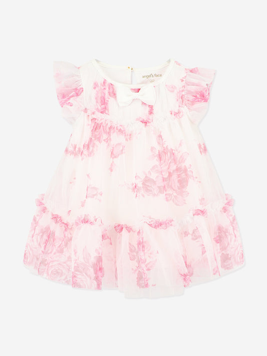 Baby Girls Rosebud Roses Tulle Dress in Pink
