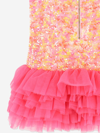 Girls Charleston Sequin Tulle Dress in Pink