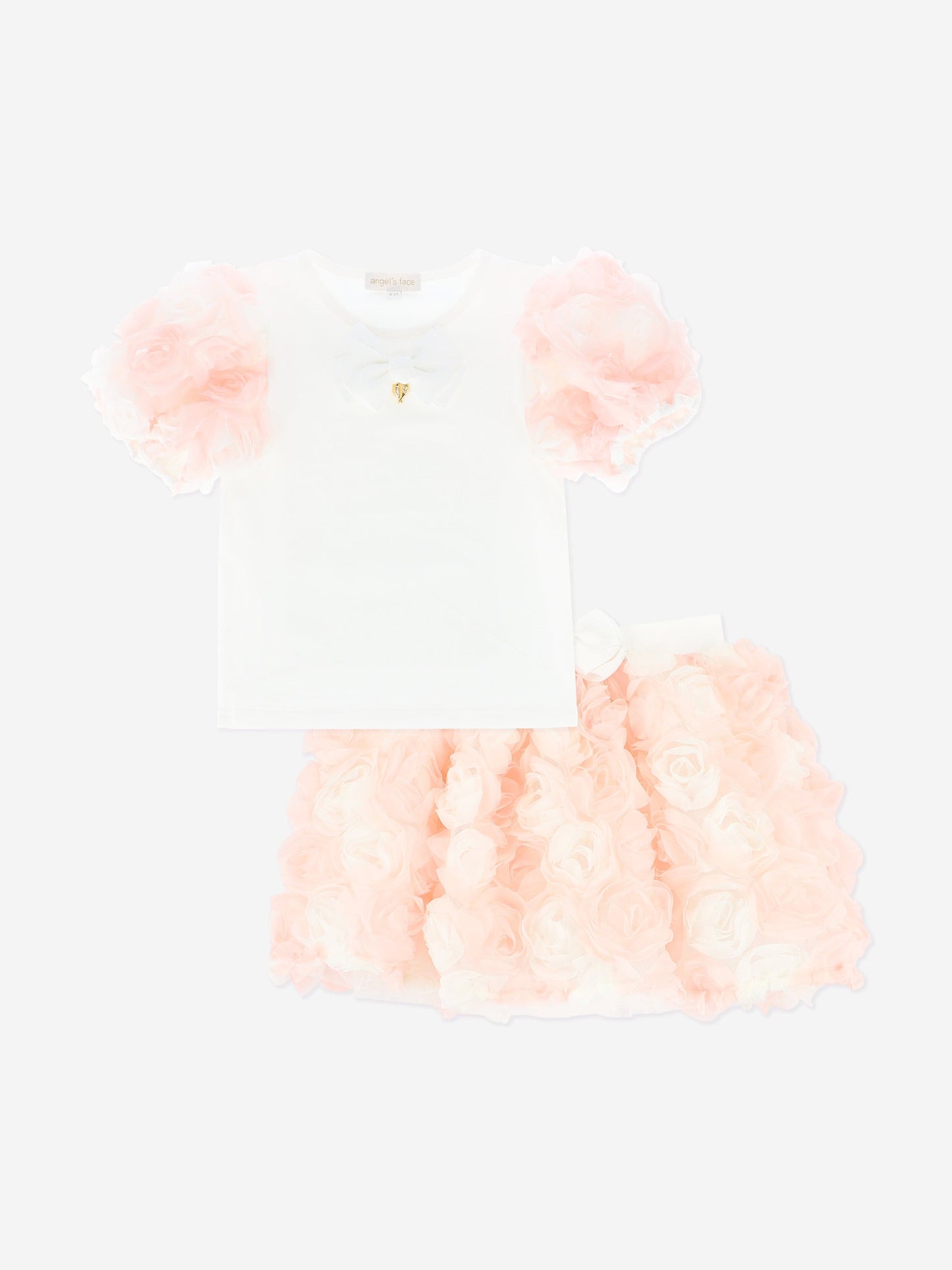 Girls Roses Top and Skirt Set in Pink