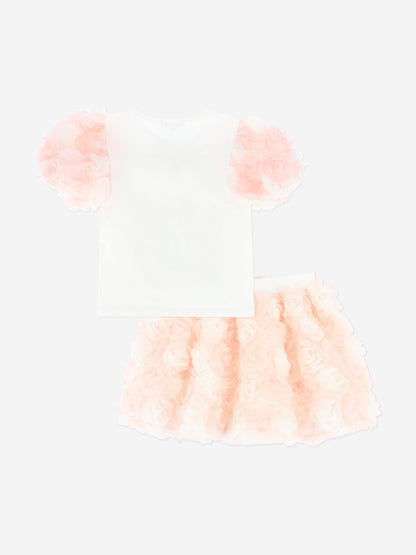 Girls Roses Top and Skirt Set in Pink
