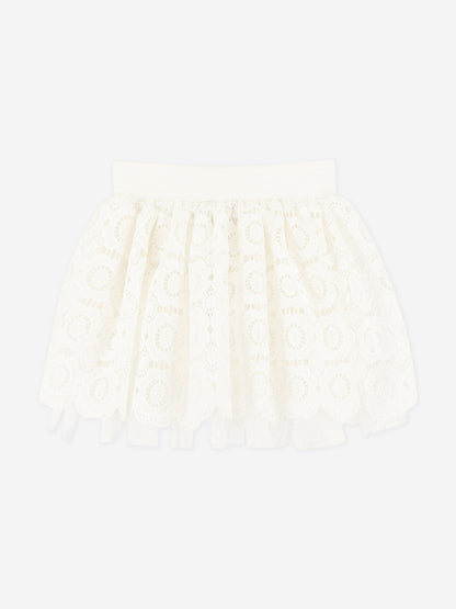 Girls Blossom Lace Skirt in White